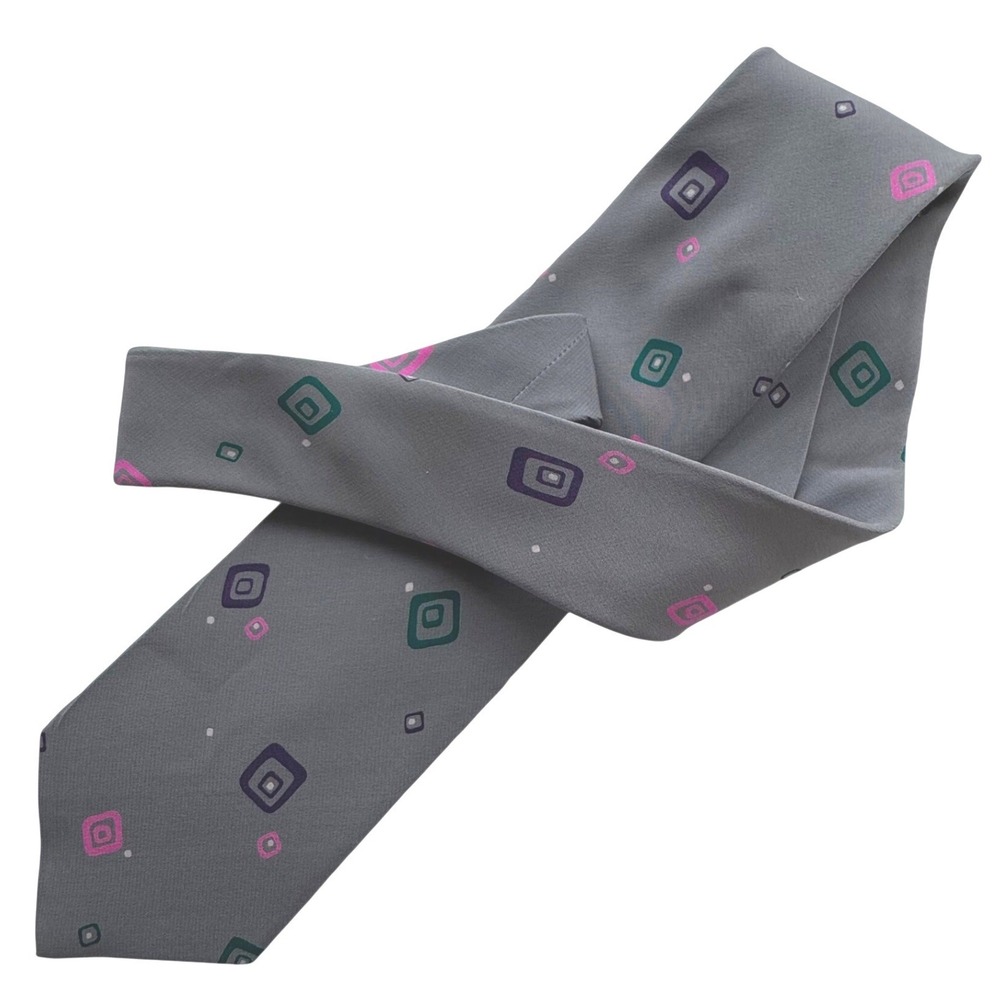Vintage Pierre Balmain Grey Geometric Silk Tie‎